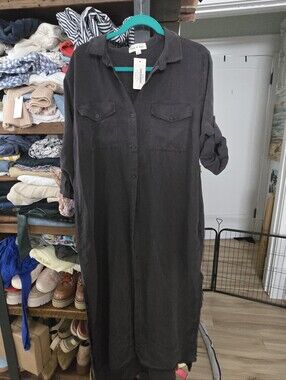 cloth & stone Long Button-Down Shirt Dress in Charcoal